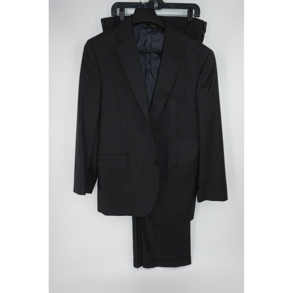 Jos A Bank Signature Gold Suit Gray Pinstripe Wool 2 Piece 43R 44R 36x33